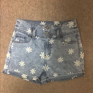 No Boundaries Blue Floral Jean Shorts